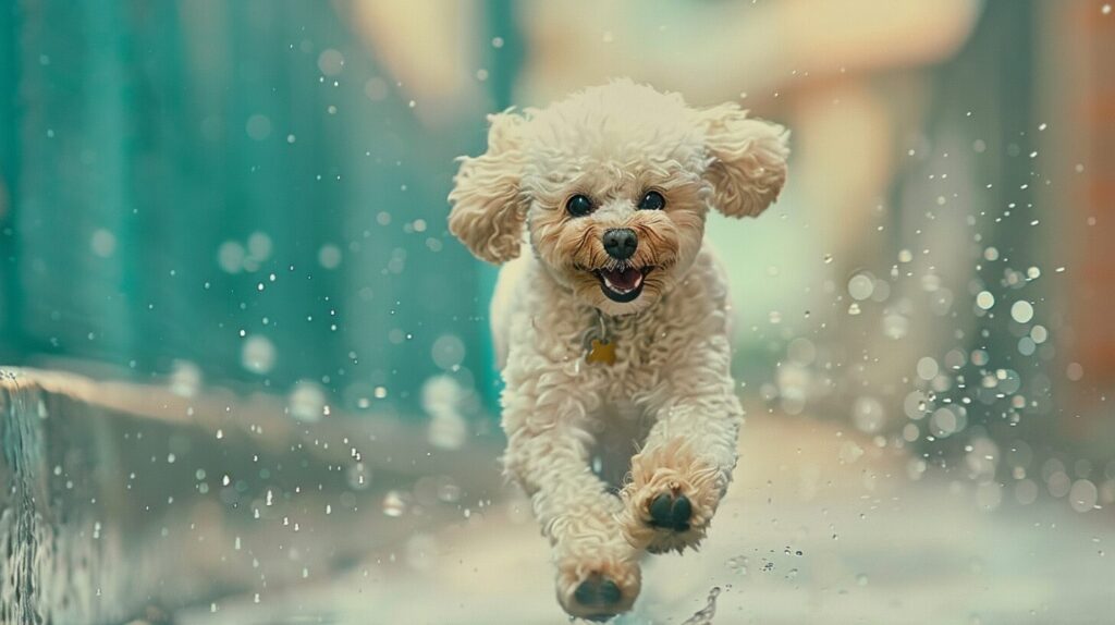 楽しそうに走るトイプードル犬/ Toy Poodle dog running happily