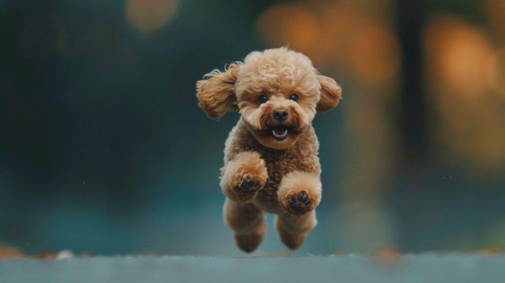 楽しそうに走るトイプードル犬/ Toy Poodle dog running happily