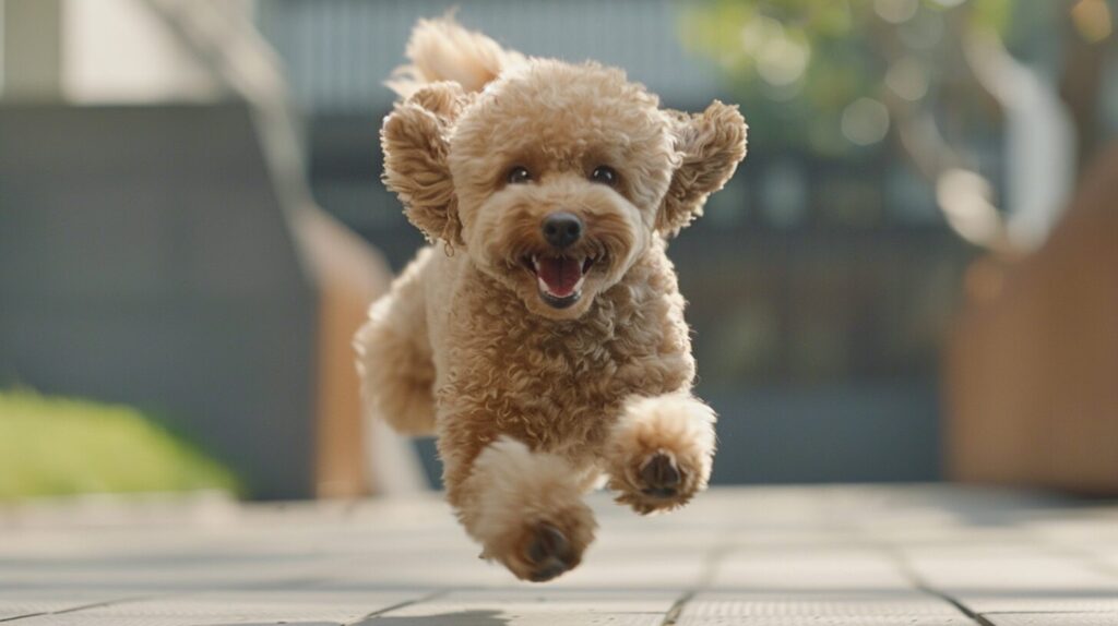 楽しそうに走るトイプードル犬/ Toy Poodle dog running happily