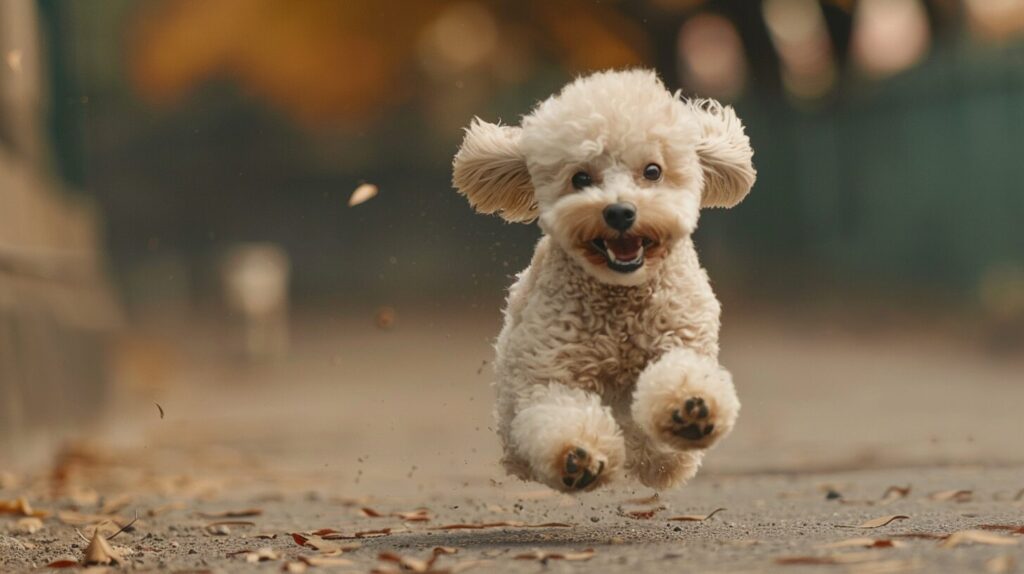 楽しそうに走るトイプードル犬/ Toy Poodle dog running happily