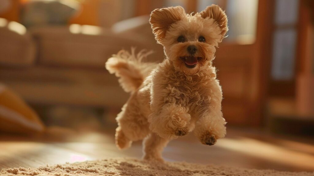 楽しそうに走るトイプードル犬/ Toy Poodle dog running happily