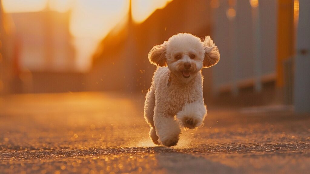 楽しそうに走るトイプードル犬/ Toy Poodle dog running happily