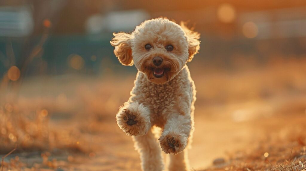 楽しそうに走るトイプードル犬/ Toy Poodle dog running happily