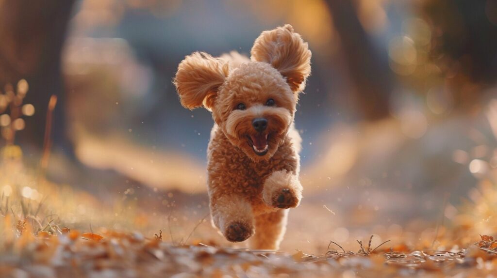 楽しそうに走るトイプードル犬/ Toy Poodle dog running happily